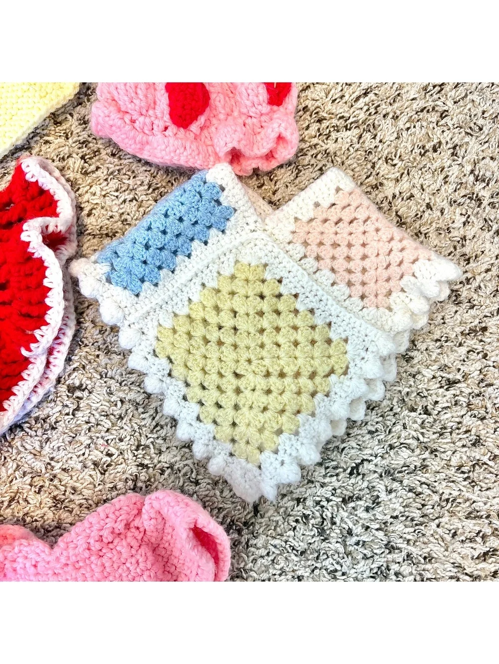 Vintage Handmade Crochet Doll Clothes Lot – Dresses, Hats & Granny Square Shawls